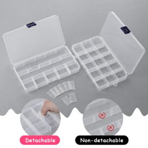 Thinp 2 Pack 15 Grids Bead Organizers and Storage Bead Containers Bead Organizer Box Plastic Jewelry Organizer Box Clear Organizer Box with Removable Dividers for Beads Earring Crafts