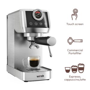 Espresso Machine,Wirsh 20 Bar Espresso Maker,Plastic-Free,Stainless Steel Expresso Coffee Machine for Espresso/Latte/Cappuccino, Touch Screen