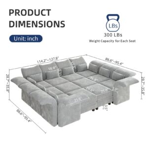 LLappuil Deep Modular Sectional Sofa Sleeper 12 Person Chenille Sectional Couches for Living Room with Storage Ottoman, Adjustable Arms Backs Grey