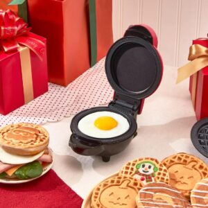 DASH Multimaker with 7 Removable Plates: Waffle Iron & Griddle + 3 Themed Plates - Santa Pumpkin Snowman - Mini Waffle for Halloween and Christmas Holidays - for Kids and Families (Red)