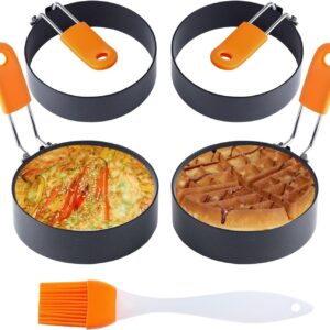 Large Egg Ring 3.5 Inches 4 PCS - Egg Rings for Frying with Oil Brush, Fried Egg Mold Egg Mcmuffins Makers Omelet Pancake Cookie Makers