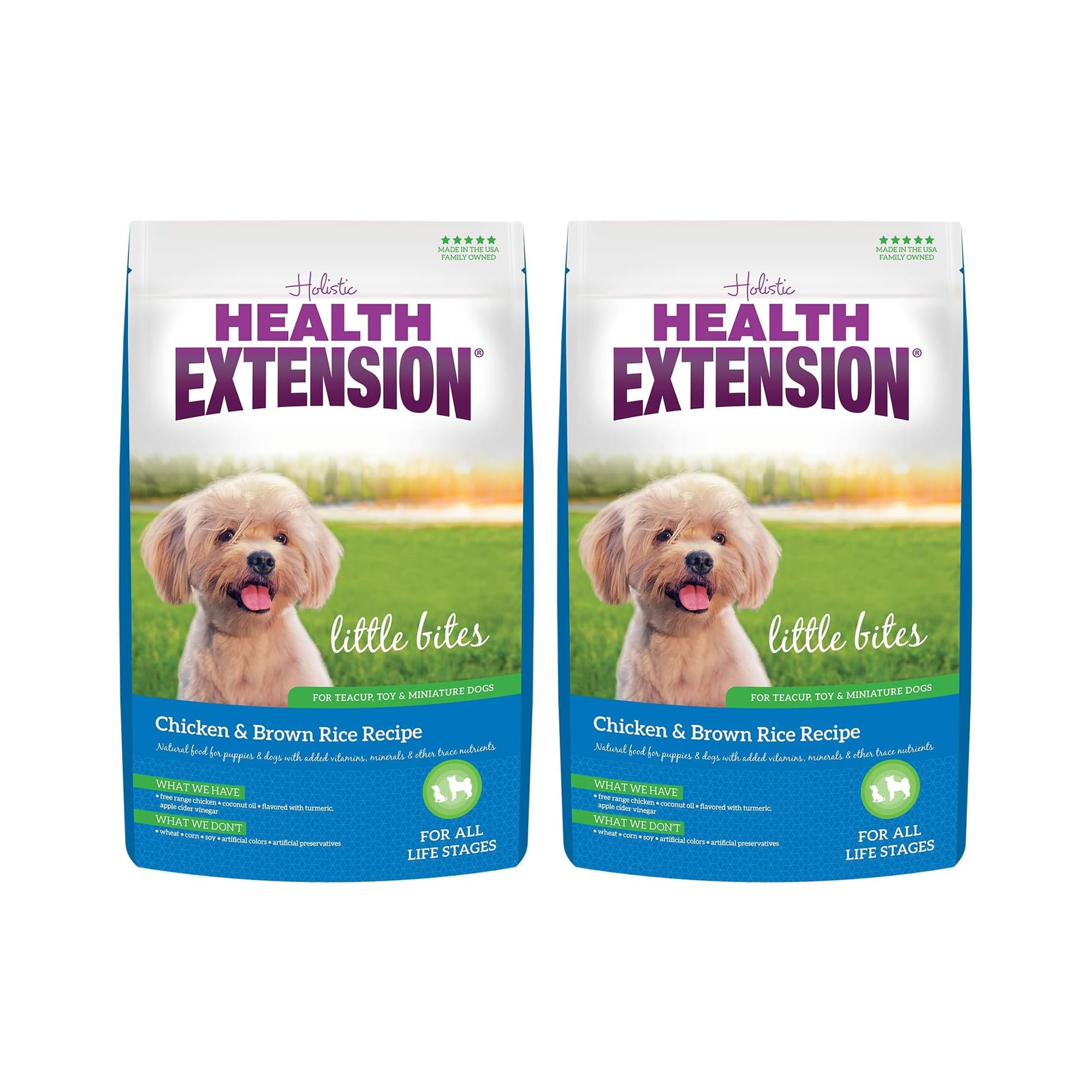 Health Extension Little Bites Chicken & Brown Rice Dry Dog Food (4 lb / 1.8 Kg) - Natural with Probiotics and Superfoods for Teacup, Toy & Small Breeds (Pack of 2)