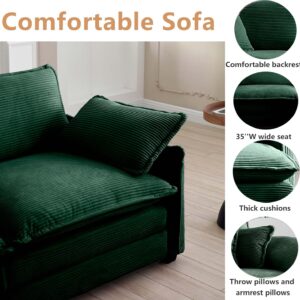 Imseigo Modern Sectional Sofa Modular Deep 2-Seat Sofa Couch, Corduroy Sofa Set Sleeper Comfy Upholstered Furniture for Living Room, Office (Green, 2 Seater)