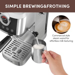 Espresso Machine,Wirsh 20 Bar Espresso Maker,Plastic-Free,Stainless Steel Expresso Coffee Machine for Espresso/Latte/Cappuccino, Touch Screen