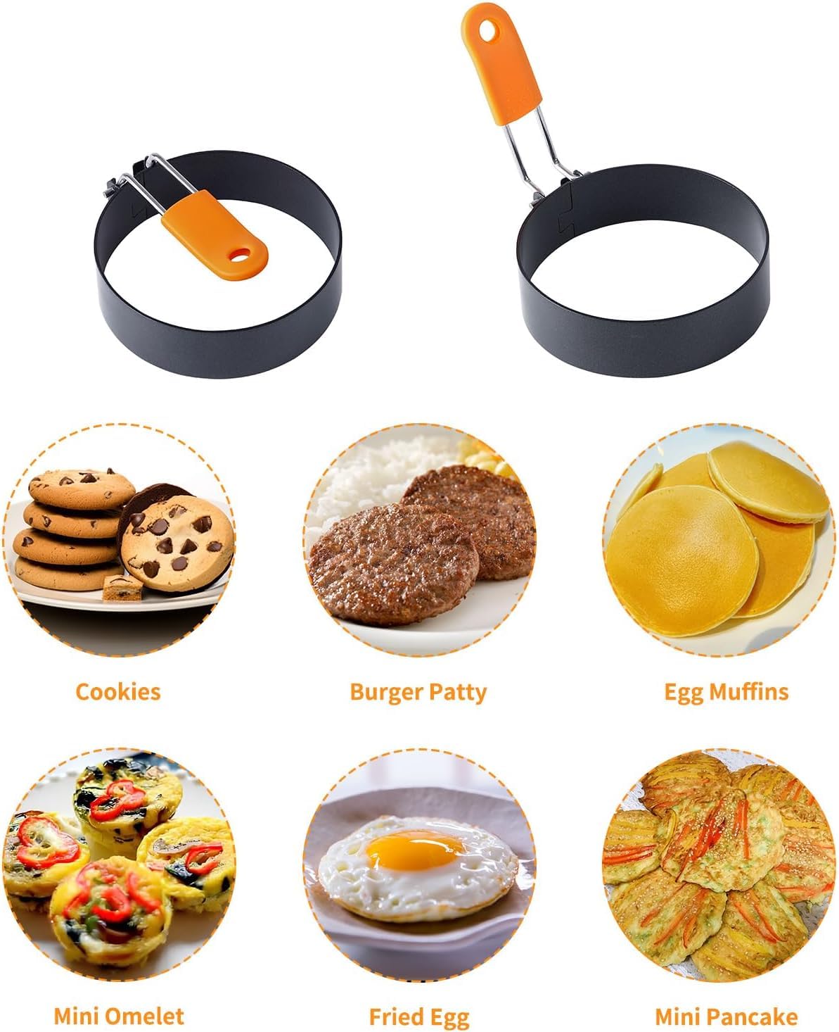 Large Egg Ring 3.5 Inches 4 PCS - Egg Rings for Frying with Oil Brush, Fried Egg Mold Egg Mcmuffins Makers Omelet Pancake Cookie Makers