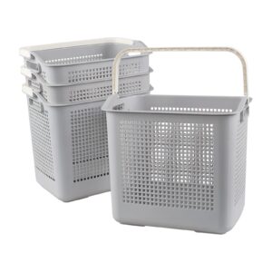 Fabnati 35 Liter Plastic Laundry Basket with Carry Handle, 4 Pack Clothes Hamper, Gray