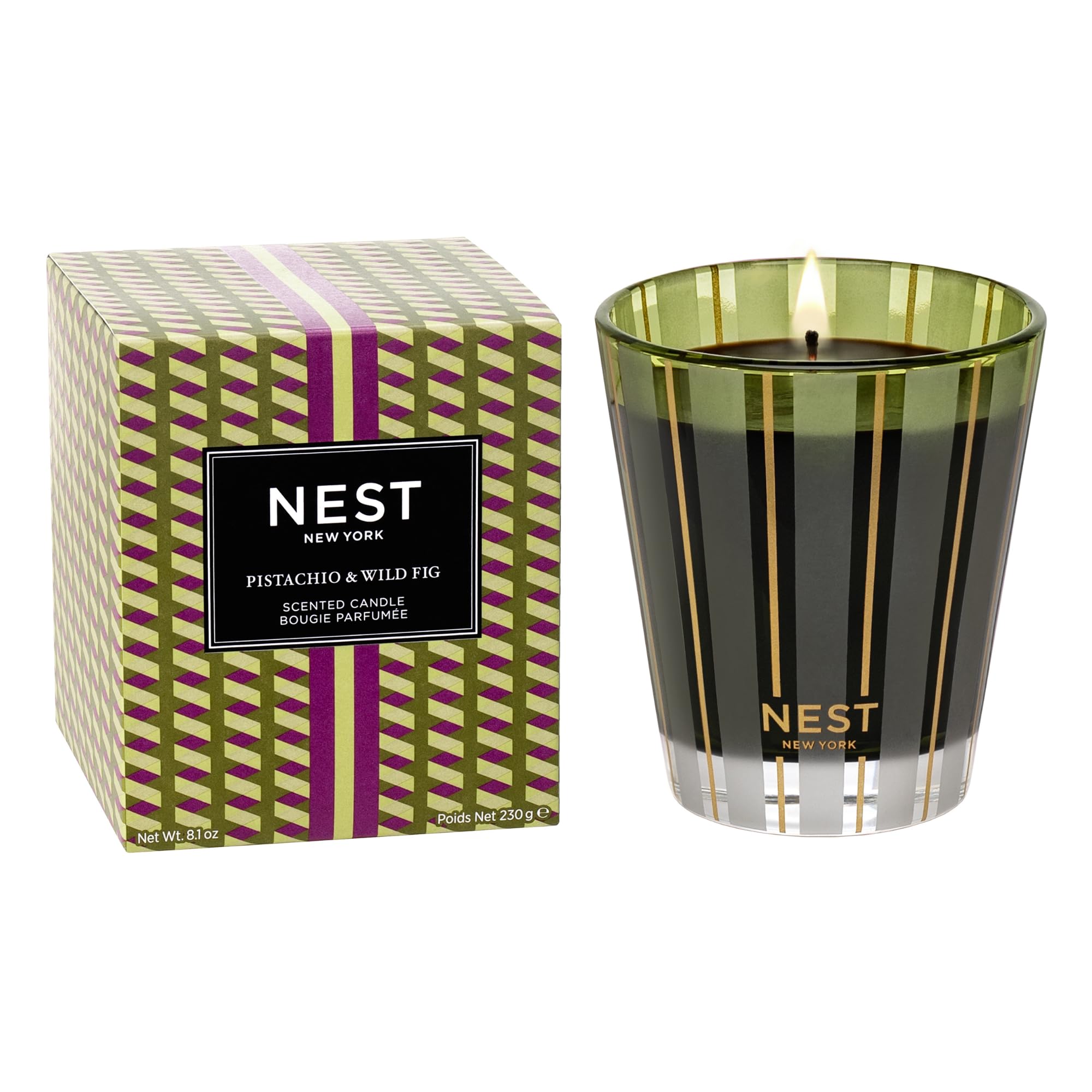 NEST New York Scented Classic Candle, Pistachio & Wild Fig - 8.1 oz - Up to 60-Hour Burn Time - Reusable Glass Vessel