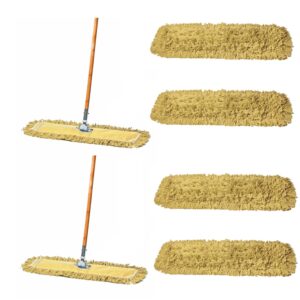 24 inch yellow dust mop with wood handle and 24 inch dust mop refill bundle - 2 mop sets and 4 refills