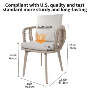 TWT Outdoor Dining Chairs Set of 8 - Aluminum Patio Chairs with Armrest & Wide Seat, All Weather 350 lbs Capacity Rope Indoor Outside Chair for Porch, Garden