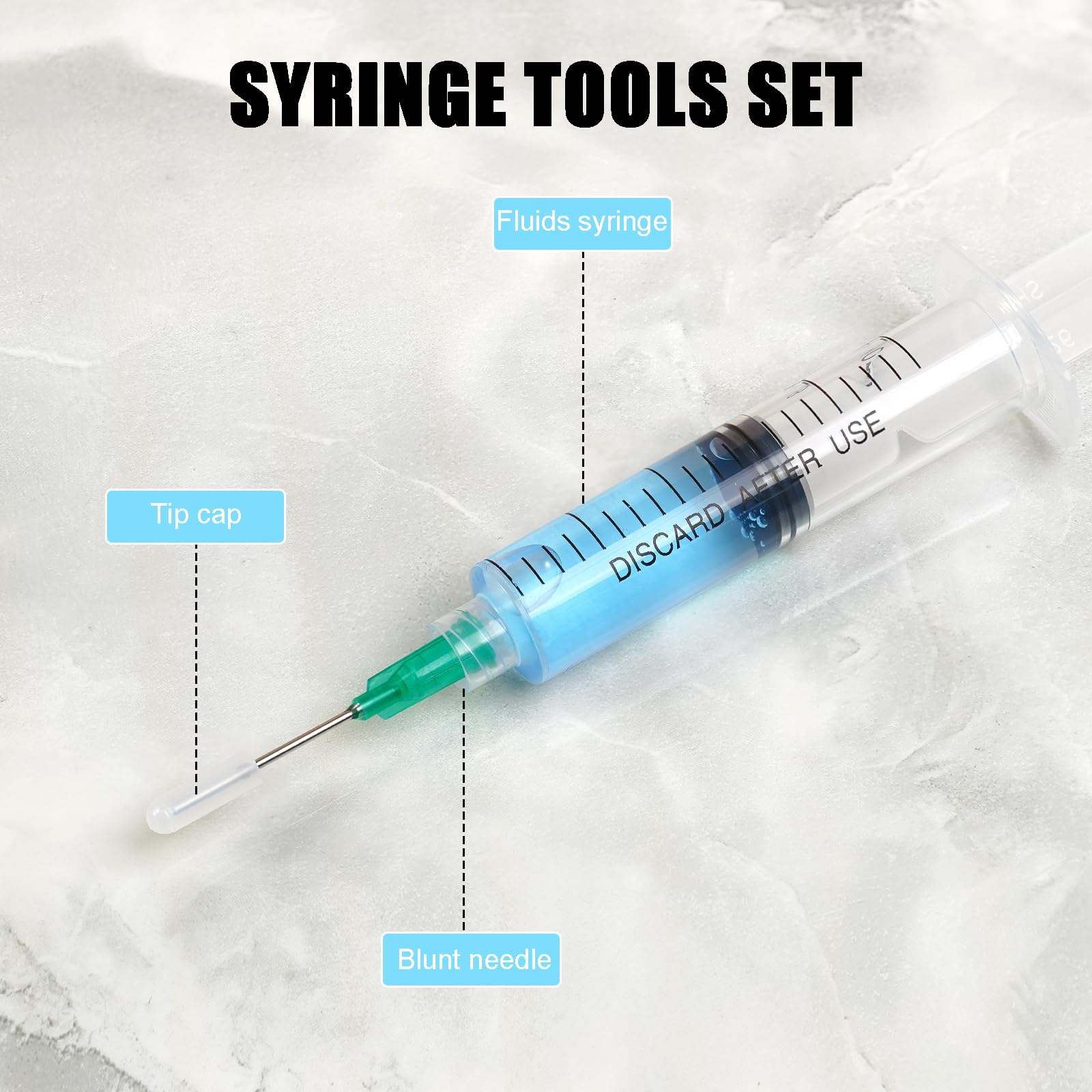 Glue Applicator Syringe Blunt Tip Needle and Cap, with Soft Plastic Tube, Suitable for Ink, Epoxy, Woodworking, Craft, Liquid Dispensing