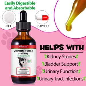 Urinary Tract Infection Treatment for Dogs, Natural Herb Supplement UTI Care Drops, Cranberry Kidney Stones Bladder Support, Keep Pet Dogs Renal Healthier, Bacon Flavor, 60ml