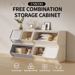 UNICOO® 2+4 Free Combination Stackable Plastic Storage Cabinet | Customizable Storage Shelves, Lightweight Organizer, Efficient Storage and Organizer | Home, Office, School, Dorm (2+4 Gray & Cream)