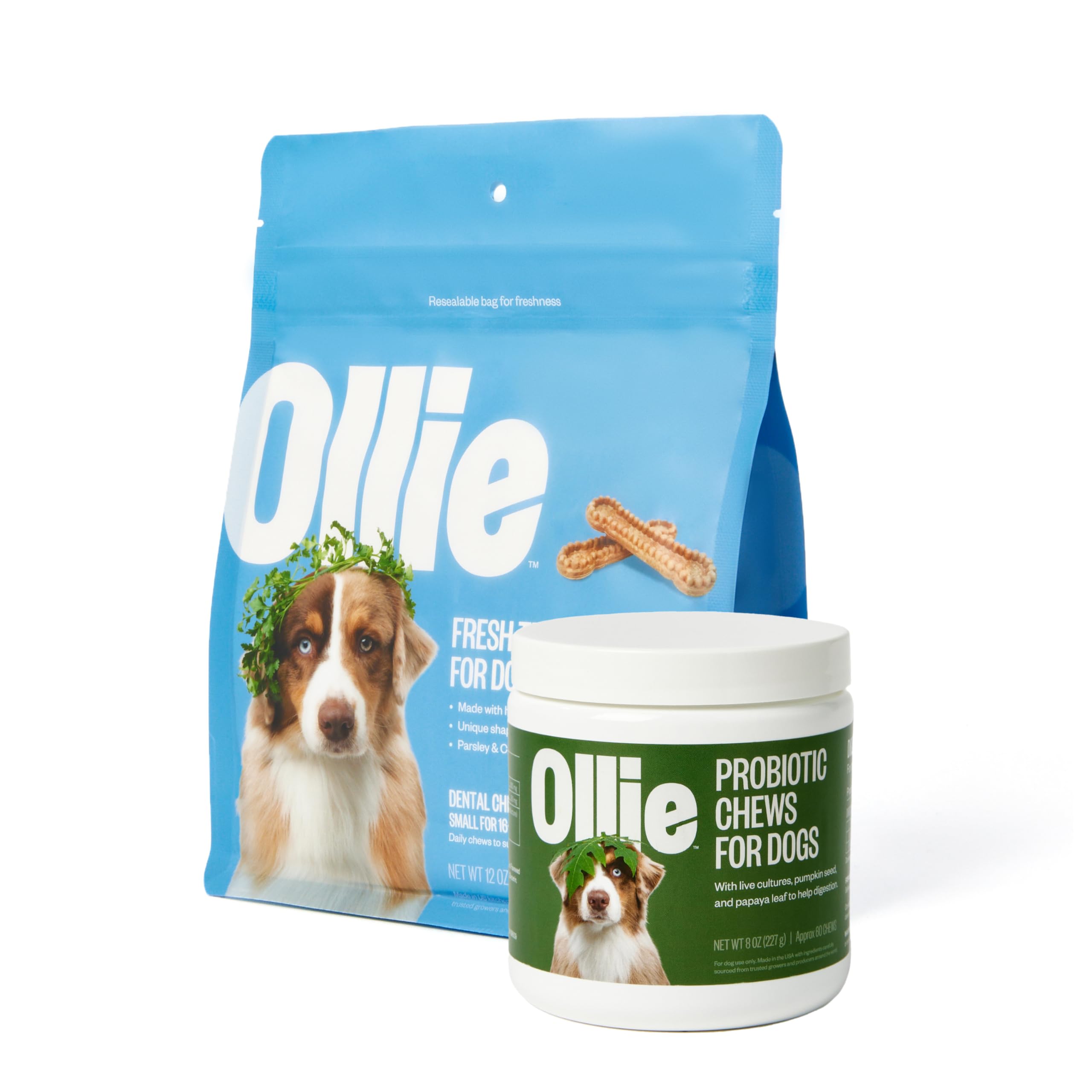 Ollie Belly Rubs Dog Probiotic Chews - Probiotics for Dogs and Ollie Dental Chews for Dogs Small - Dog Breath Treats