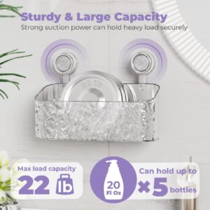 KATIKADDY Shower Caddy Suction Cup, 3 Piece Set Shower Organizer with Soap Dish, No Drilling Shower Shelf for Inside Shower Reusable for Bathroom Kitchen Living Room, Clear