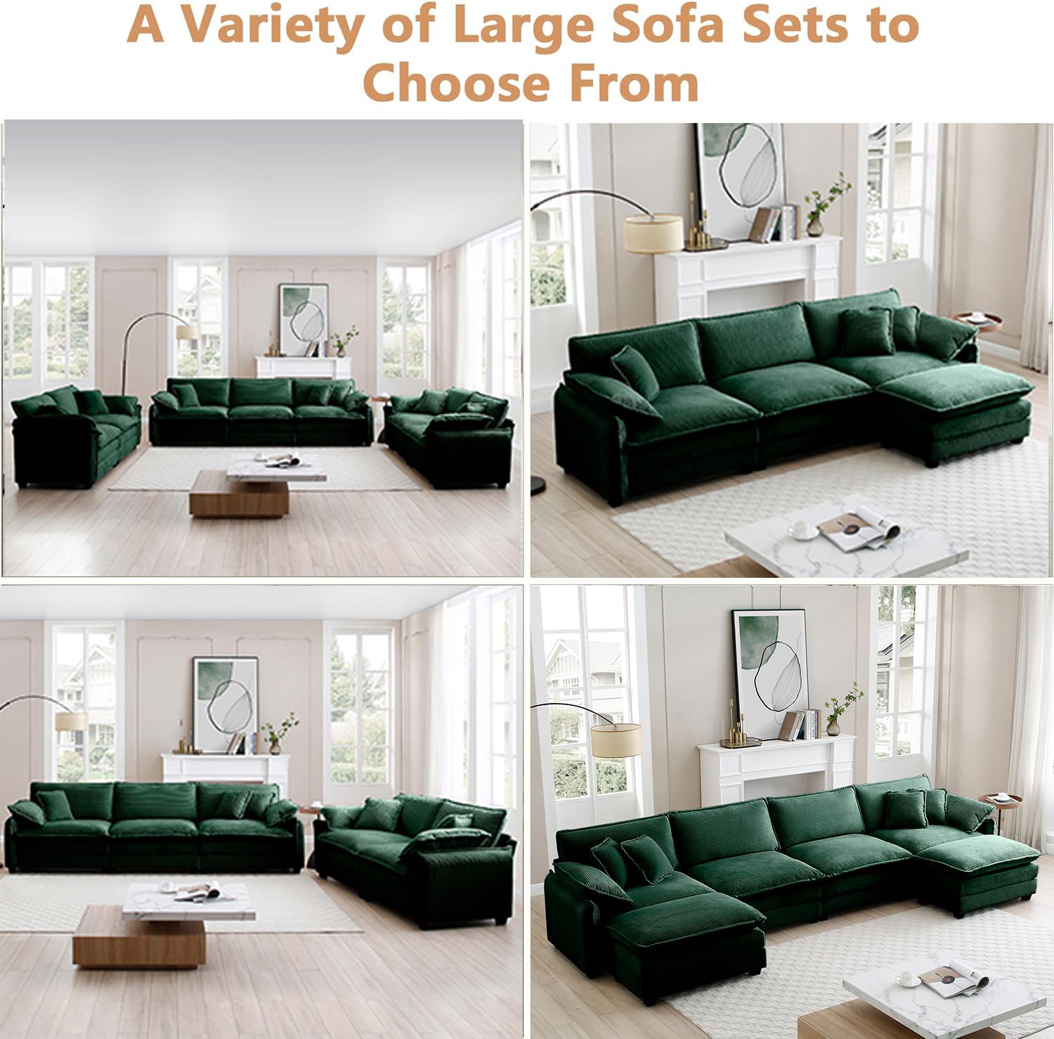 Imseigo Modern Sectional Sofa Modular Deep 2-Seat Sofa Couch, Corduroy Sofa Set Sleeper Comfy Upholstered Furniture for Living Room, Office (Green, 2 Seater)