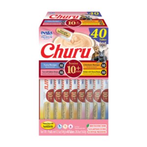 inaba churu for senior 10+, creamy lickable cat treats with taurine, vitamin e & c, 0.5 ounces each, 40 tubes, tuna & chicken variety