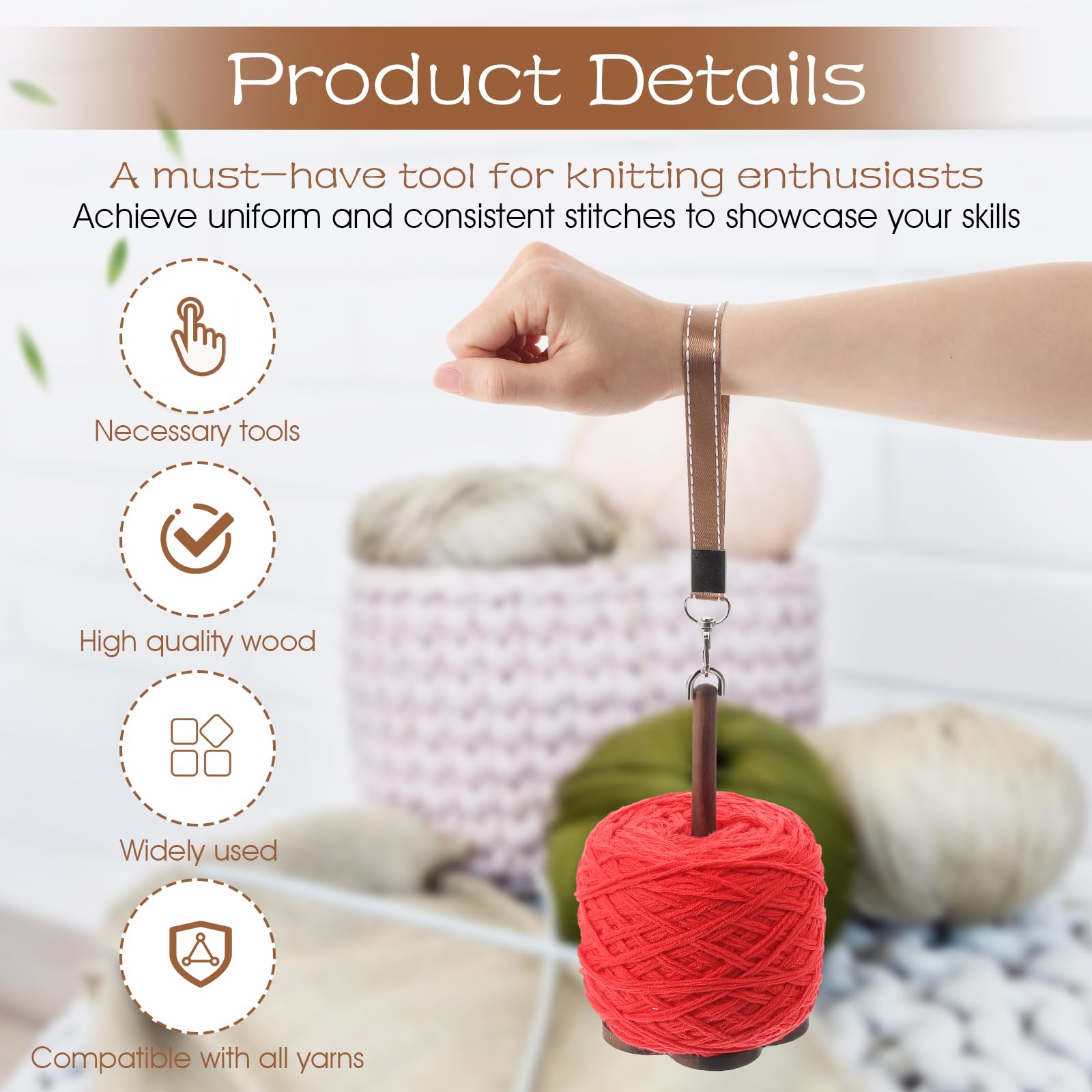 Adjustable Portable Wrist Yarn Holder with Crossbody Strap, Wooden Wrist Yarn Holder for Crocheting, Detachable Crochet Yarn Ball Holder, Yarn Ball Storage Rack for Knitting Craft Lovers Gift