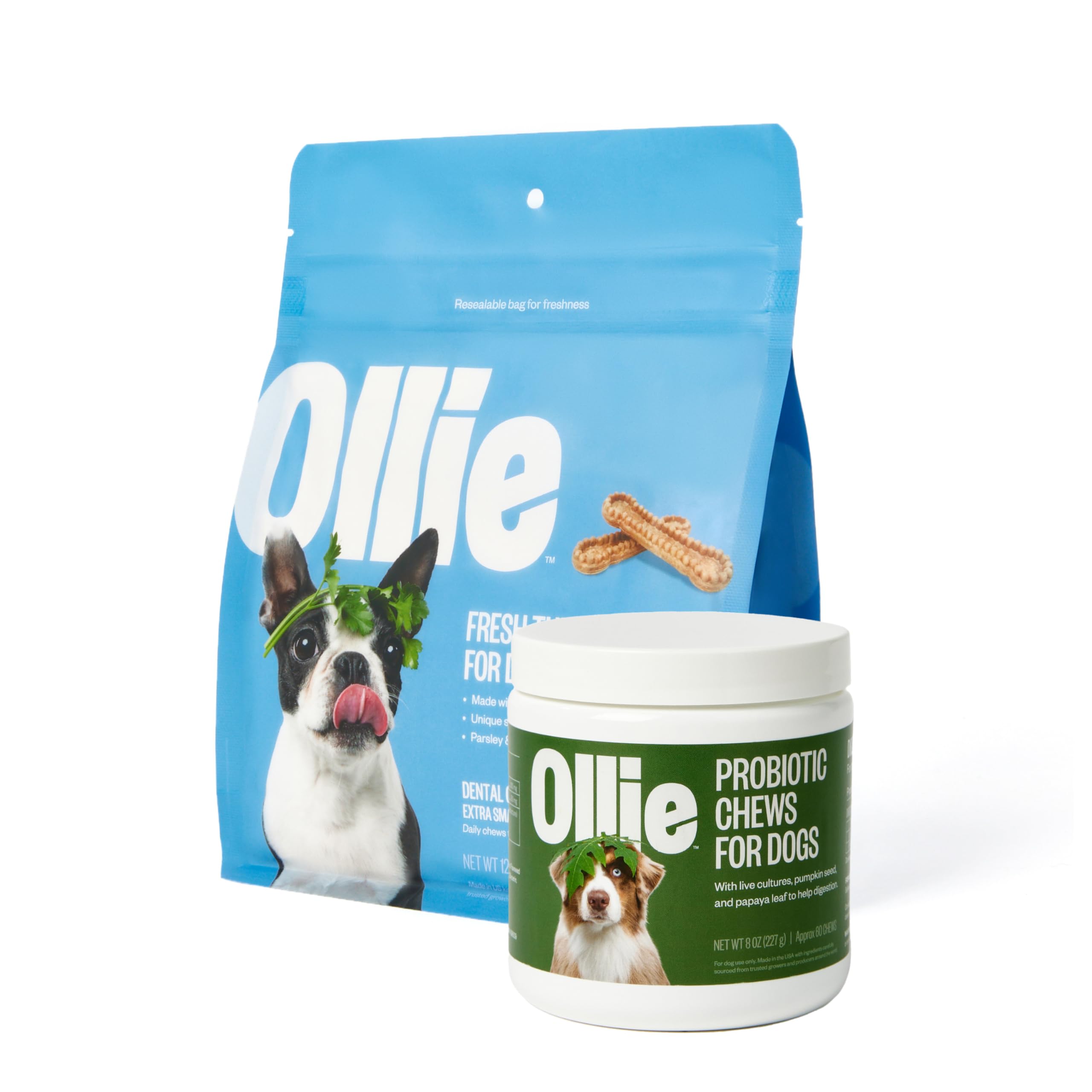 Ollie Belly Rubs Dog Probiotic Chews - Probiotics for Dogs and Ollie Dental Chews for Dogs XS- Dog Breath Treats