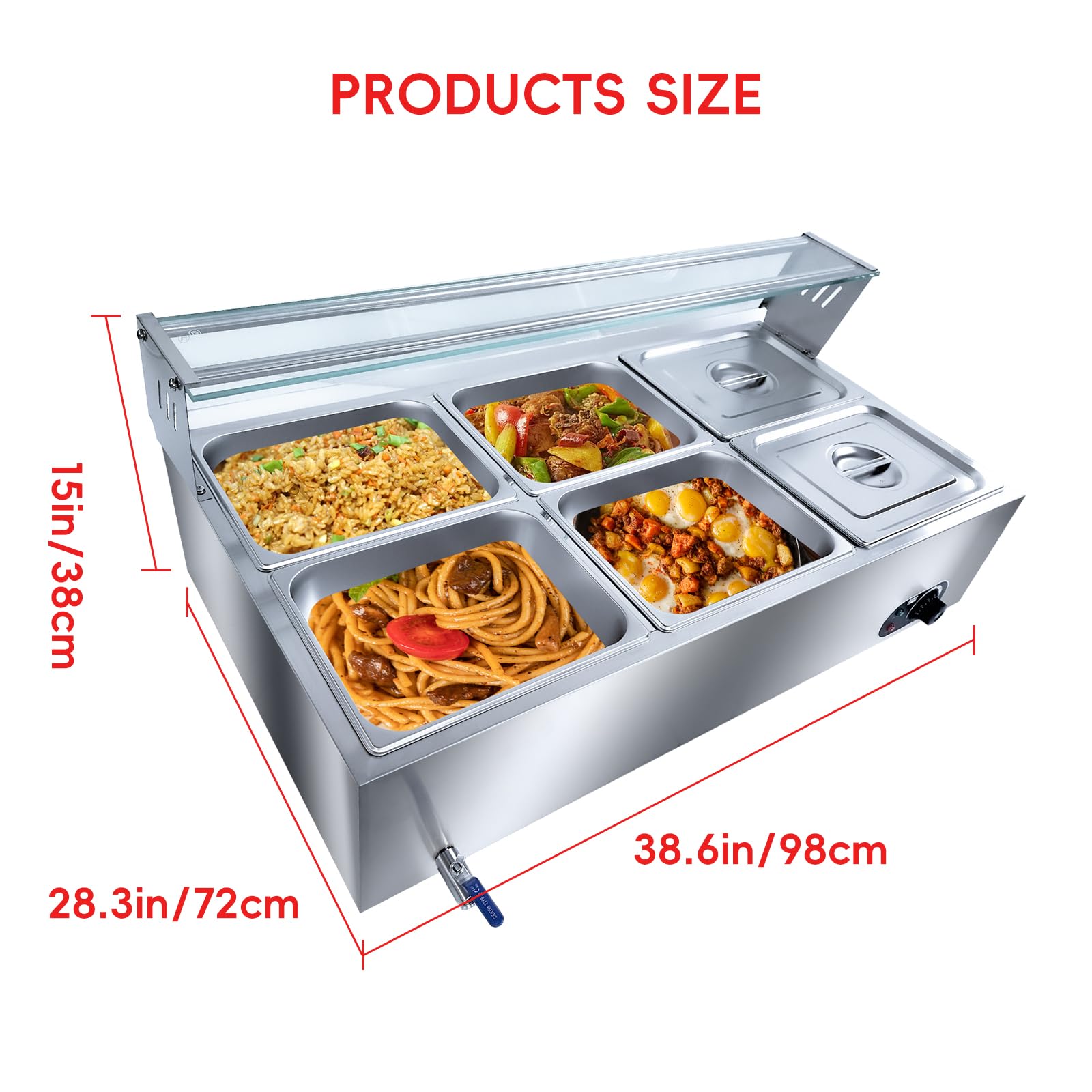 GarveeTech 6-Pan Commercial Food Warmer, 72QT Stainless Steel Bain Marie Buffet Food Warmer Steam Table, Electric Countertop Warmer with Temperature Control for Catering Restaurant Party, 1500W