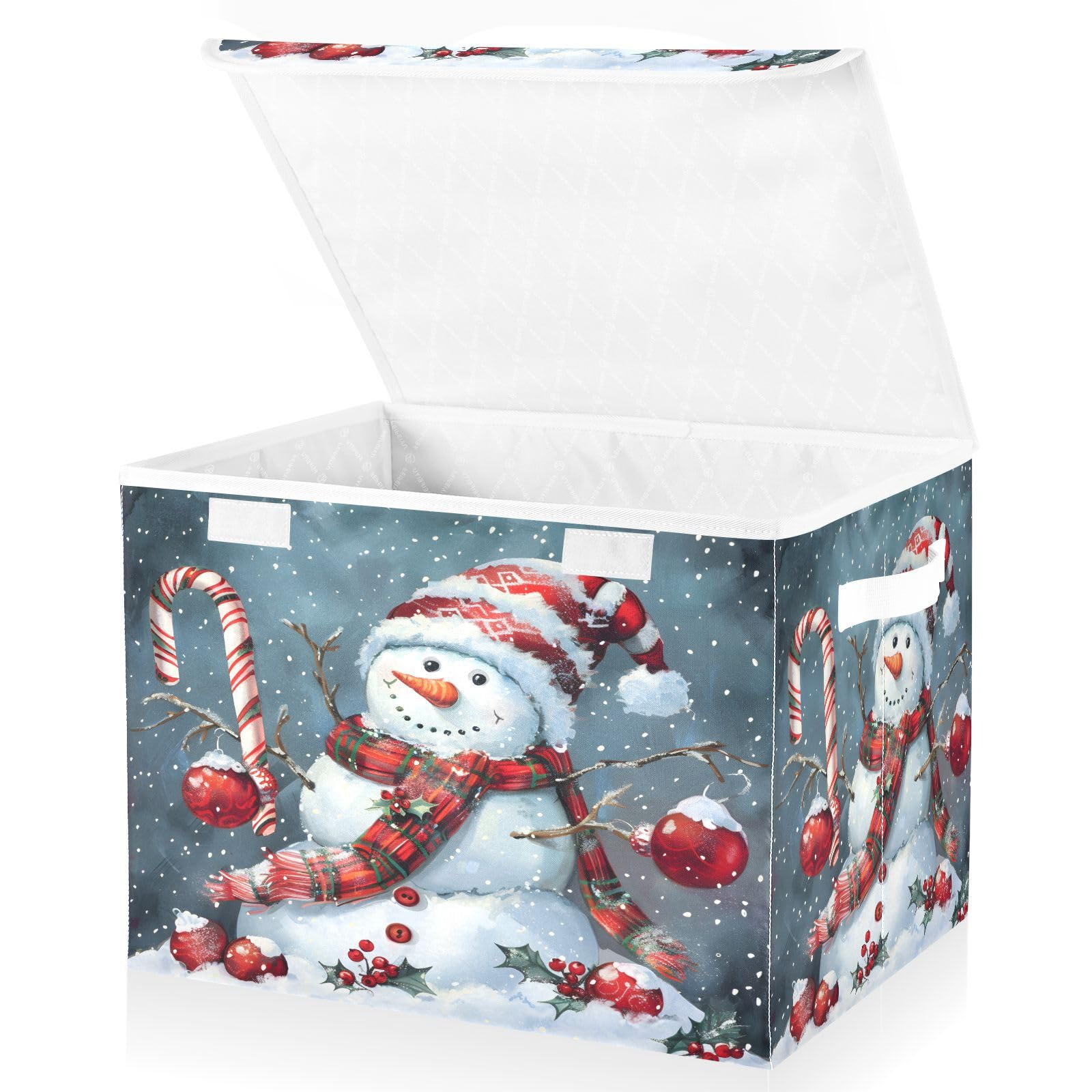 senya Christmas Baskets Collapsible Storage Bins with Lids, Christmas Snowman Candy Storage Boxes Clothes Baskets for Organizing