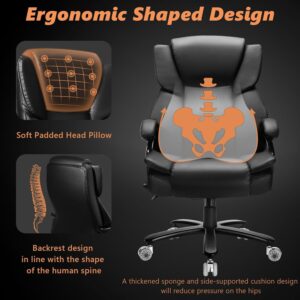 500lbs Heavy Duty Office Chair with Dual Rubber Wheels, Big and Tall Office Chair for Heavy People, Extra Wide Executive Chair with Ergonomic Lumbar Support (Dual Wheels Black)