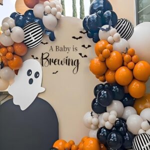 A Baby is Brewing with Bats for Baby Shower Welcome Sign Decal, Halloween Witchy Baby Shower, October Baby Shower, Fall Season Baby，Haunted House Backdrop for Halloween (Baby is Brewing Decal)