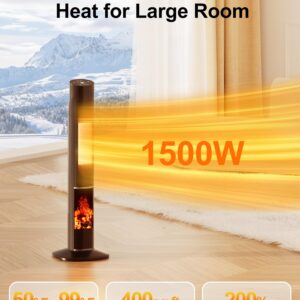 Uthfy Space Heaters for Indoor Use, 32" Electric Heater With Flame for 400 Sq.ft Large Room, 1500W Portable Tower Ceramic Room Heater With 24 H Timer, Remote, 80°Oscillation, 3 Modes for Bedroom