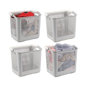 fabnati 35 liter plastic laundry basket with carry handle, 4 pack clothes hamper, gray