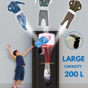 CT SPORTS Basketball Laundry Hamper for Kids - Slam Dunk Fun! Over The Door 2 In 1 Hanging Basketball Hoop Basketball Hamper Gift for Boys & Girls - Keeps Clothes Off the Floor & Encourages Tidiness