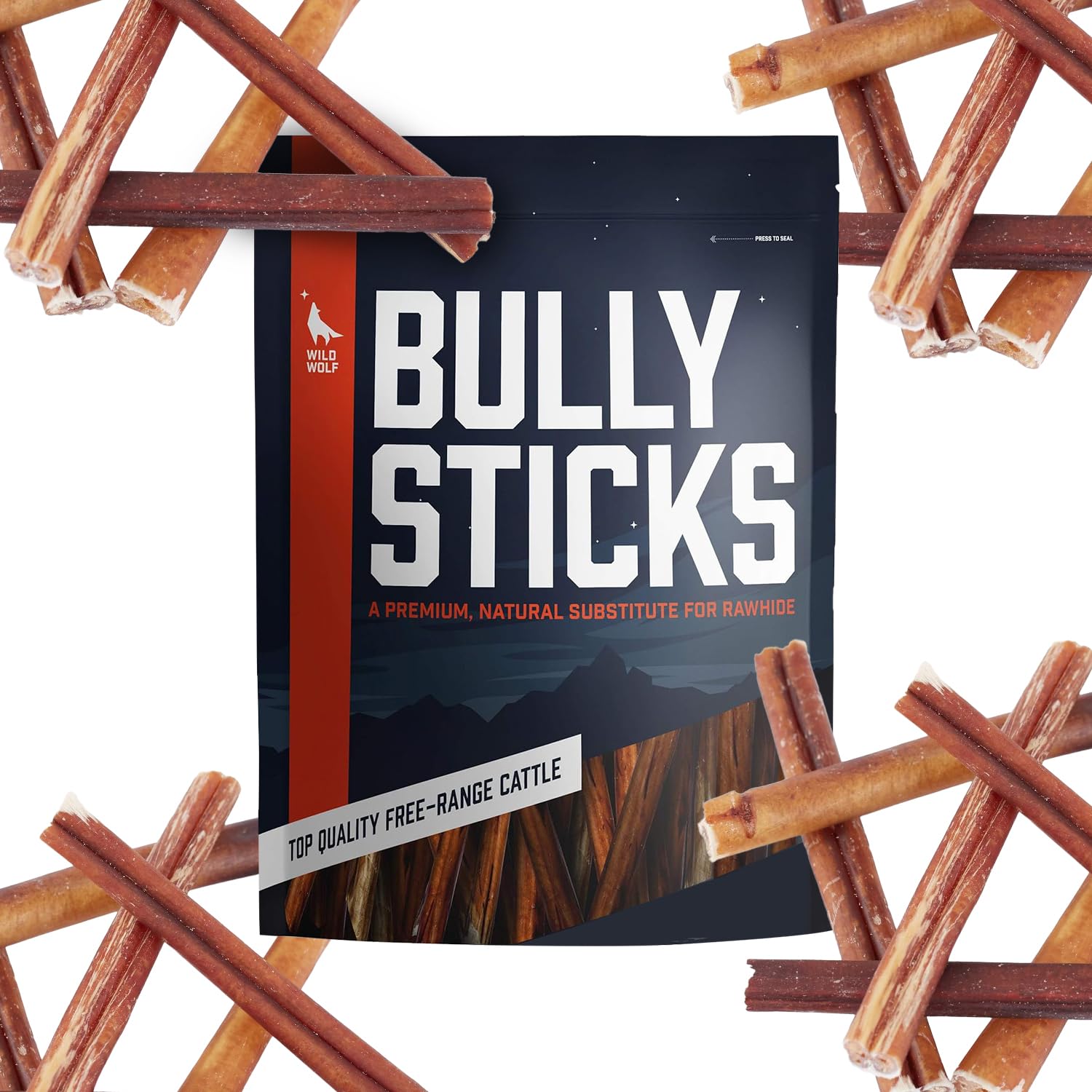 Wild Wolf 6-inch Angus Bully Sticks (8 Ounces) Healthy, All-Natural, Long-Lasting Dog Chew Bones - Natural Scent Dogs Love - Mixed Thickness