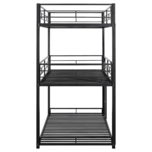 PVWIIK Heavy Duty Triple Bunk Bed for Kids,Twin Over Twin Over Twin Metal Bunkbeds with Ladder for Dorm,Bedroom,Guest Room,No Box Spring Needed, Easy Assembly,Black