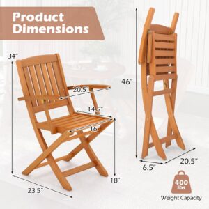 Tangkula Patio Wood Folding Chair Set of 2, Outdoor Eucalyptus Wood Dining Chairs w/Armrests & Slatted Seat, for Backyard, Porch, Poolside, Lawn, Garden, Load up to 400 LBS (1, Natural)