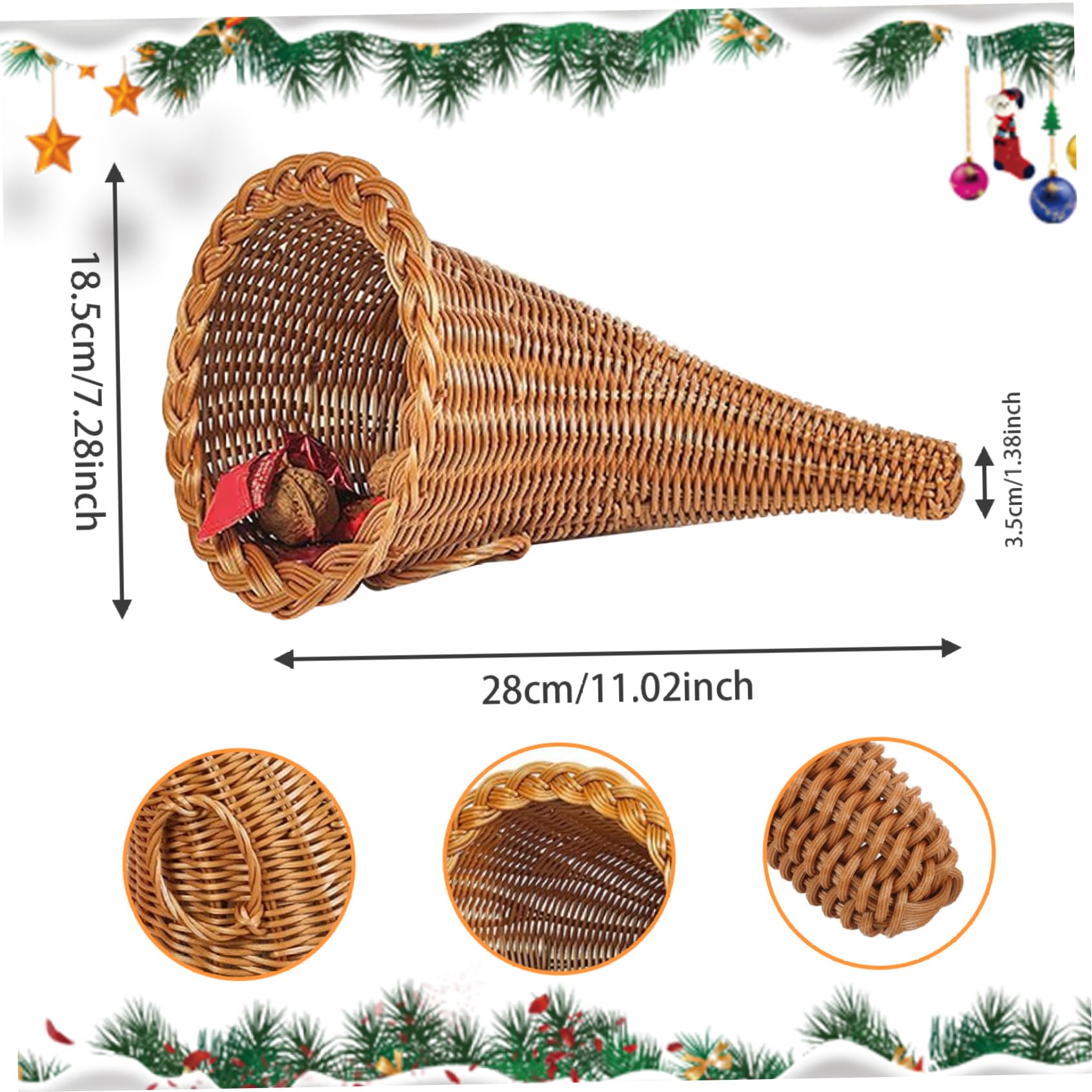 Cornucopia Basket Centerpiece 11 Inch Height Christmas Cornucopia Centerpiece Horn Shape Weaven Basket Table Decorations for Fall Harvest Thanksgiving Decor Collectible Figurines