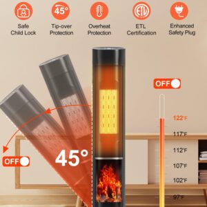 Uthfy Space Heaters for Indoor Use, 32" Electric Heater With Flame for 400 Sq.ft Large Room, 1500W Portable Tower Ceramic Room Heater With 24 H Timer, Remote, 80°Oscillation, 3 Modes for Bedroom