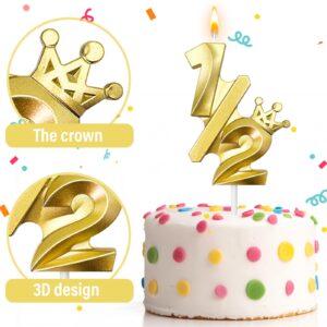 laackys Number 1/2 Birthday Candles, Perfect Crown Design Cake Topper for six Month Old Babies and Anniversaries, Number 1/2 Birthday Candles on Cake(Gold)