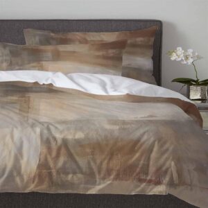 Gradient Brown Duvet Cover Cal King Size Bedding Set, 3 Pieces Washed Patterned Textured Bed Comforter/Quilt Cover with Matching Abstract Minimalism Painting Texture Pillowcases for All Seasons