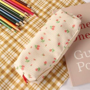 Cute Floral Pencil Case Holder Women Fresh Style Pencil Bag Flower Floral Canvas Large Pen Pencil Pouch Bag Cosmetic Storage Bags(Pink)