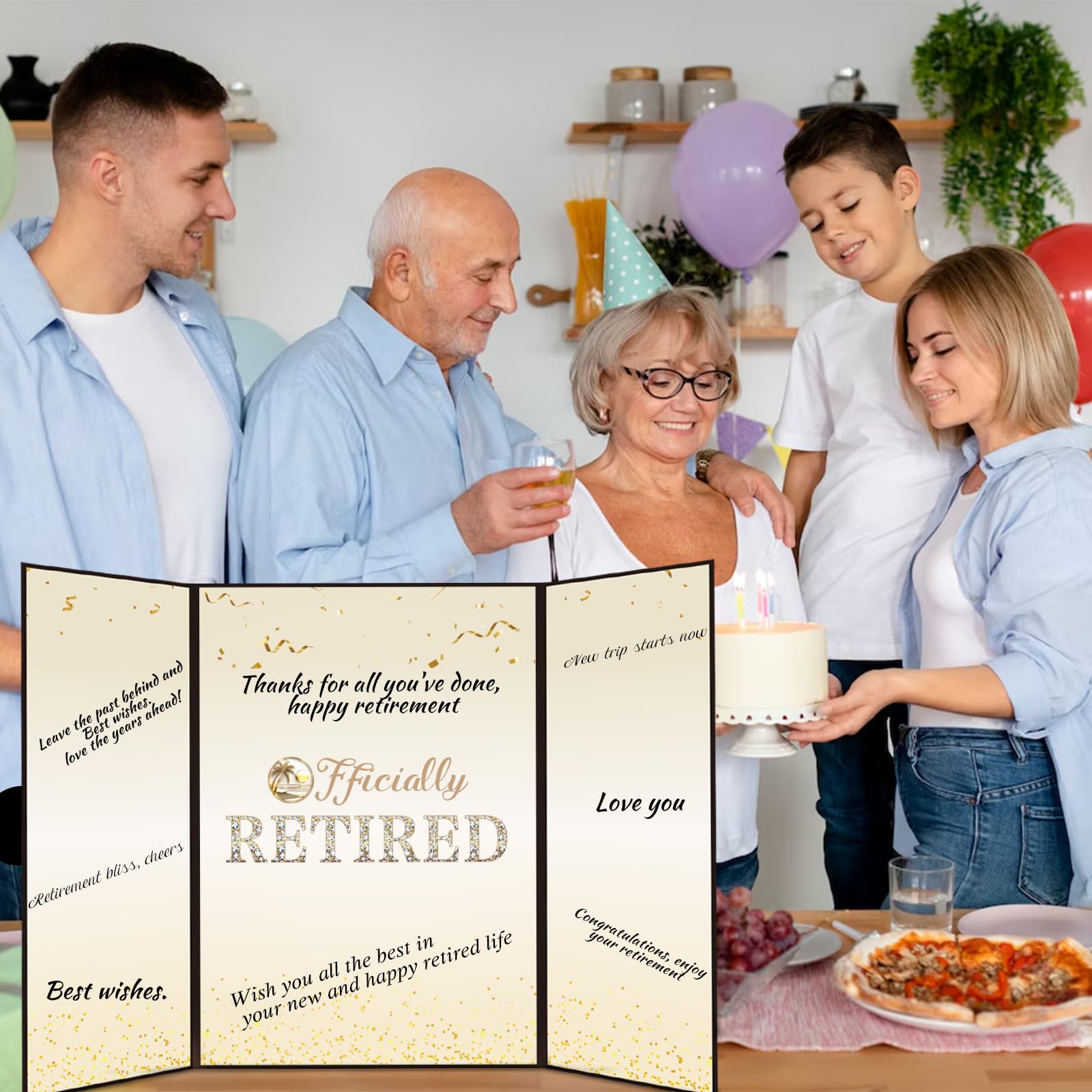 Viogtmca Black Gold Retirement Party Decorations Large Retirement Card Signing Happy Retirement Guest Book Creative Retirement Card for Men Women