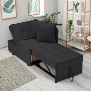 bupplee 4-1 convertible sleeper chair bed, sleeping chairs for adults, sleeper sofa bed with 2 pillows & adjustable backrest for small loft apartment office living room,black