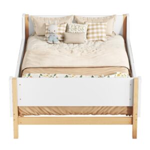 Kids Twin Size Bed Frame with Storage Bookcase, Wood Twin Bed Frames for Kids, Twin Bed Frame with Headboard and Footboard for Boys Girls, No Box Spring Needed,White