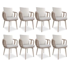 twt outdoor dining chairs set of 8 - aluminum patio chairs with armrest & wide seat, all weather 350 lbs capacity rope indoor outside chair for porch, garden