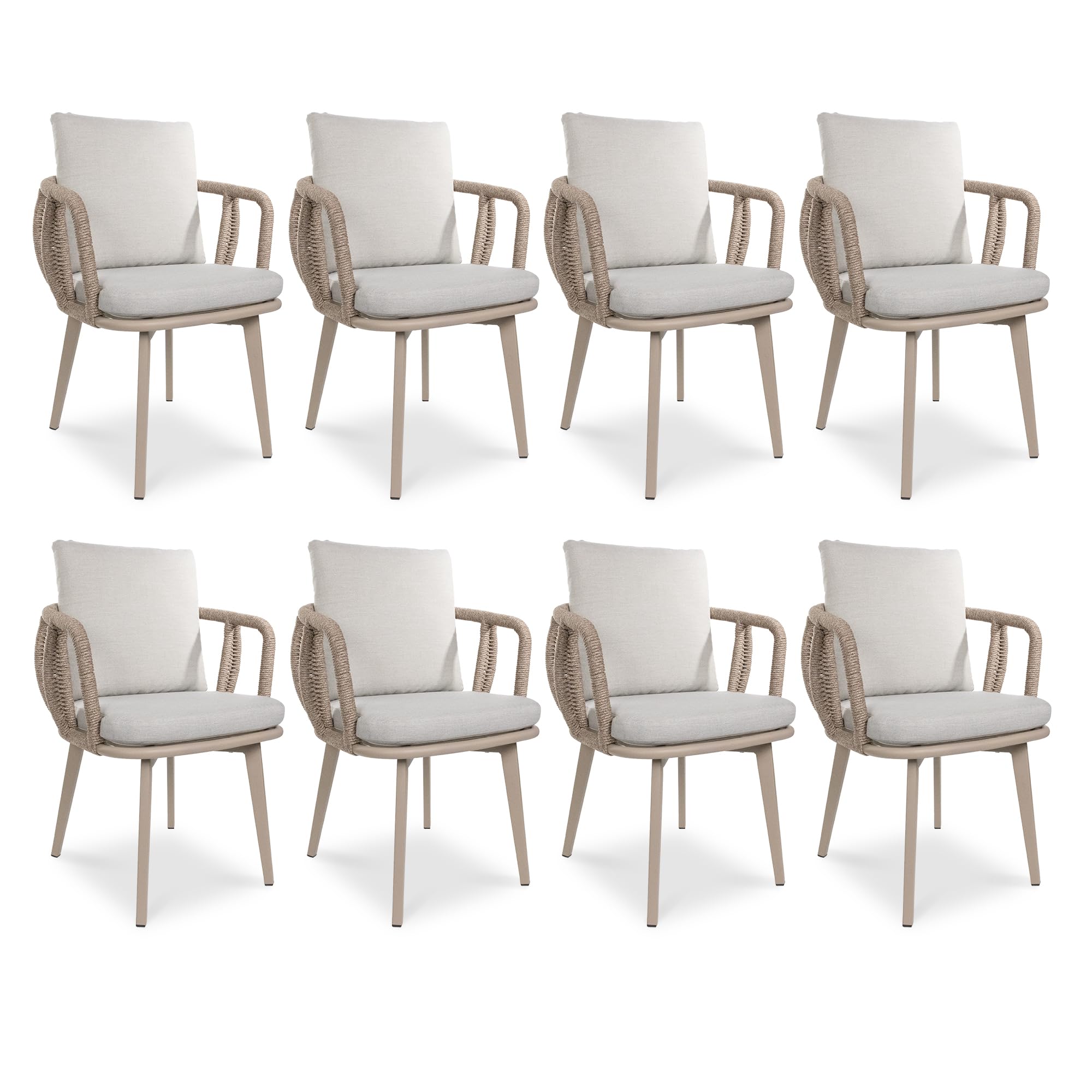 TWT Outdoor Dining Chairs Set of 8 - Aluminum Patio Chairs with Armrest & Wide Seat, All Weather 350 lbs Capacity Rope Indoor Outside Chair for Porch, Garden