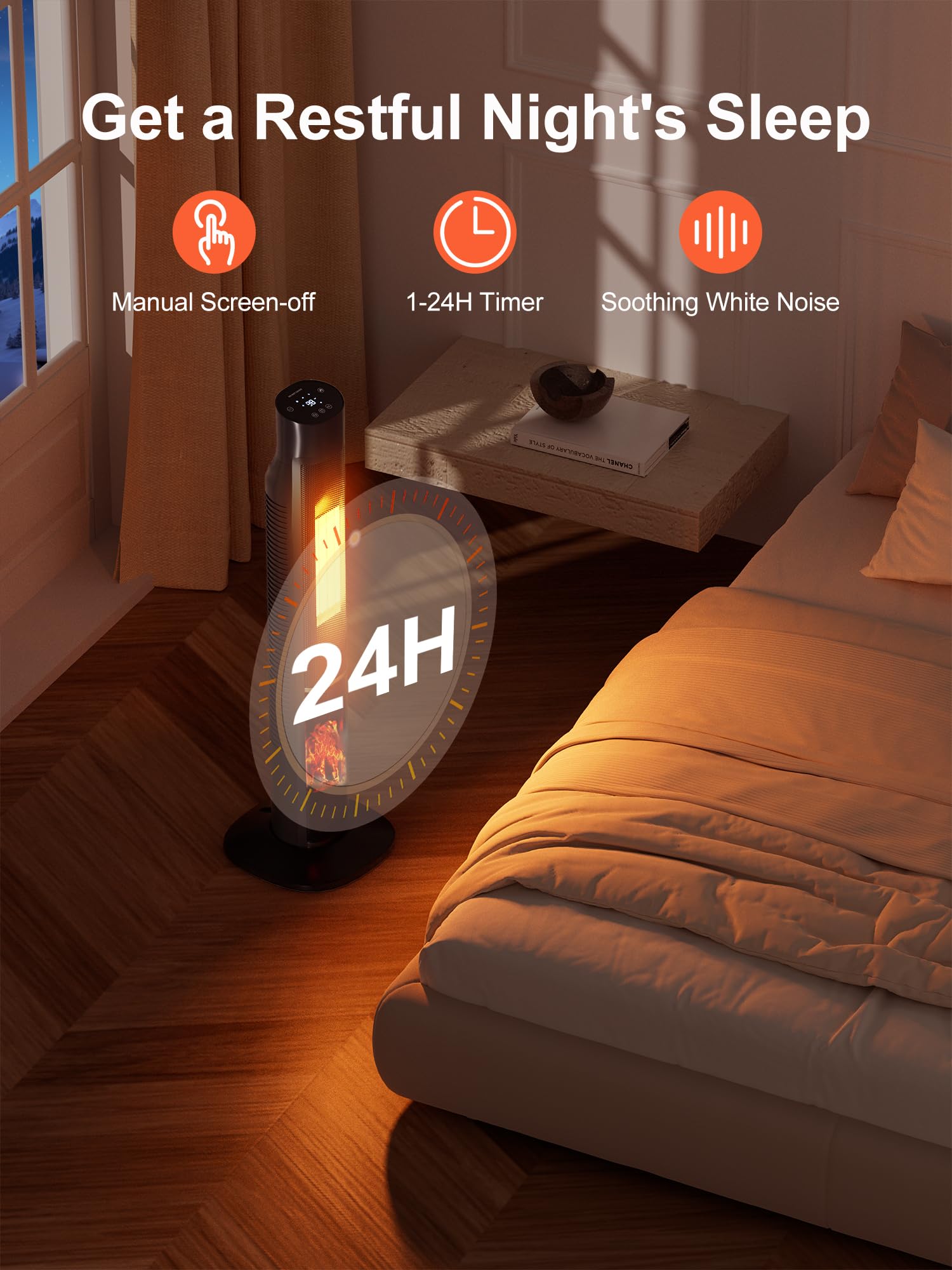 Uthfy Space Heaters for Indoor Use, 32" Electric Heater With Flame for 400 Sq.ft Large Room, 1500W Portable Tower Ceramic Room Heater With 24 H Timer, Remote, 80°Oscillation, 3 Modes for Bedroom