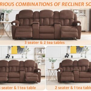 Jocisland Recliner Couch, 3 Seater Recliner with Cup Holders, Plush Fabric Reclining Couch with Dual Wingback, Comfy Recliner Sofas for Living Room(Brown)