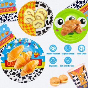 Toy Game Party Birthday Decorations, Toy Birthday Party Favors Supplies 97 Pcs Including Disposable Dinnerware Set Including Tablecloth, Paper Plates, Cups, Napkin, Serves 24 Guest