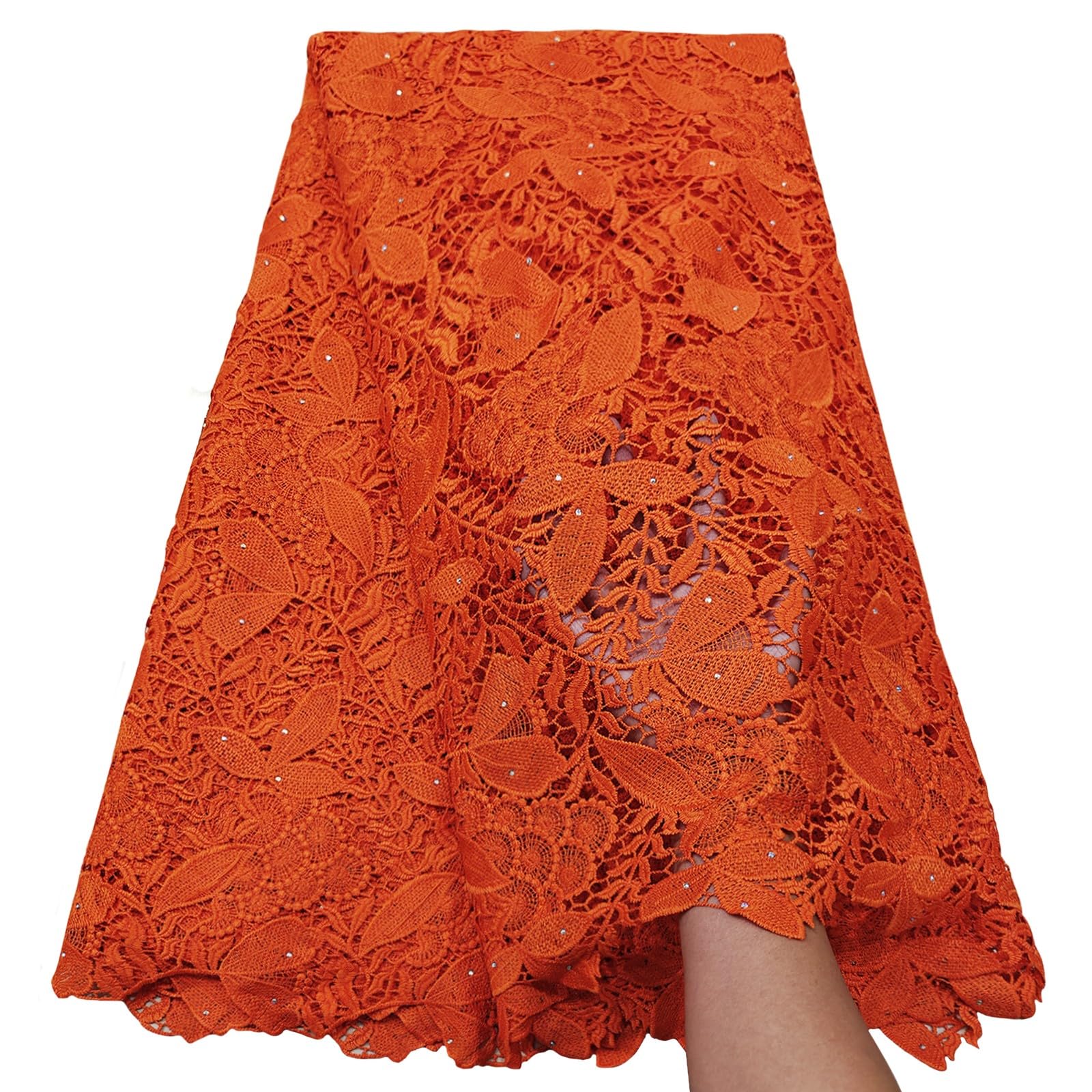 Bestway African Lace Fabric 5 Yards Water Soluble Guipure Cord Lace Fabric Nigerian Wedding Party Dress Sewing (Orange)