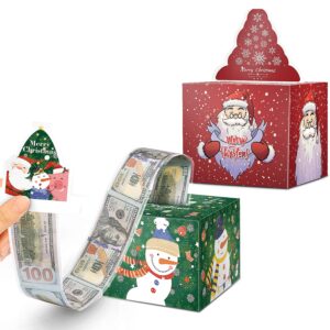 2pcs christmas surprise money box for cash gift, merry christmas money gift box with card and cash holder for kids adults, diy fun holiday cash box, includes 100pcs transparent bags（red, green