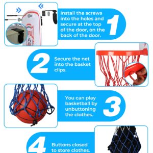 CT SPORTS Basketball Laundry Hamper for Kids - Slam Dunk Fun! Over The Door 2 In 1 Hanging Basketball Hoop Basketball Hamper Gift for Boys & Girls - Keeps Clothes Off the Floor & Encourages Tidiness