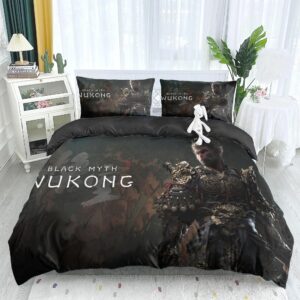 noxozoqm game black myth wukong 3-pcs bed duvet cover set with 1 duvet cover + 2 pillowcases, game black myth wukong merch (2,full (79x90in + 20x30in))