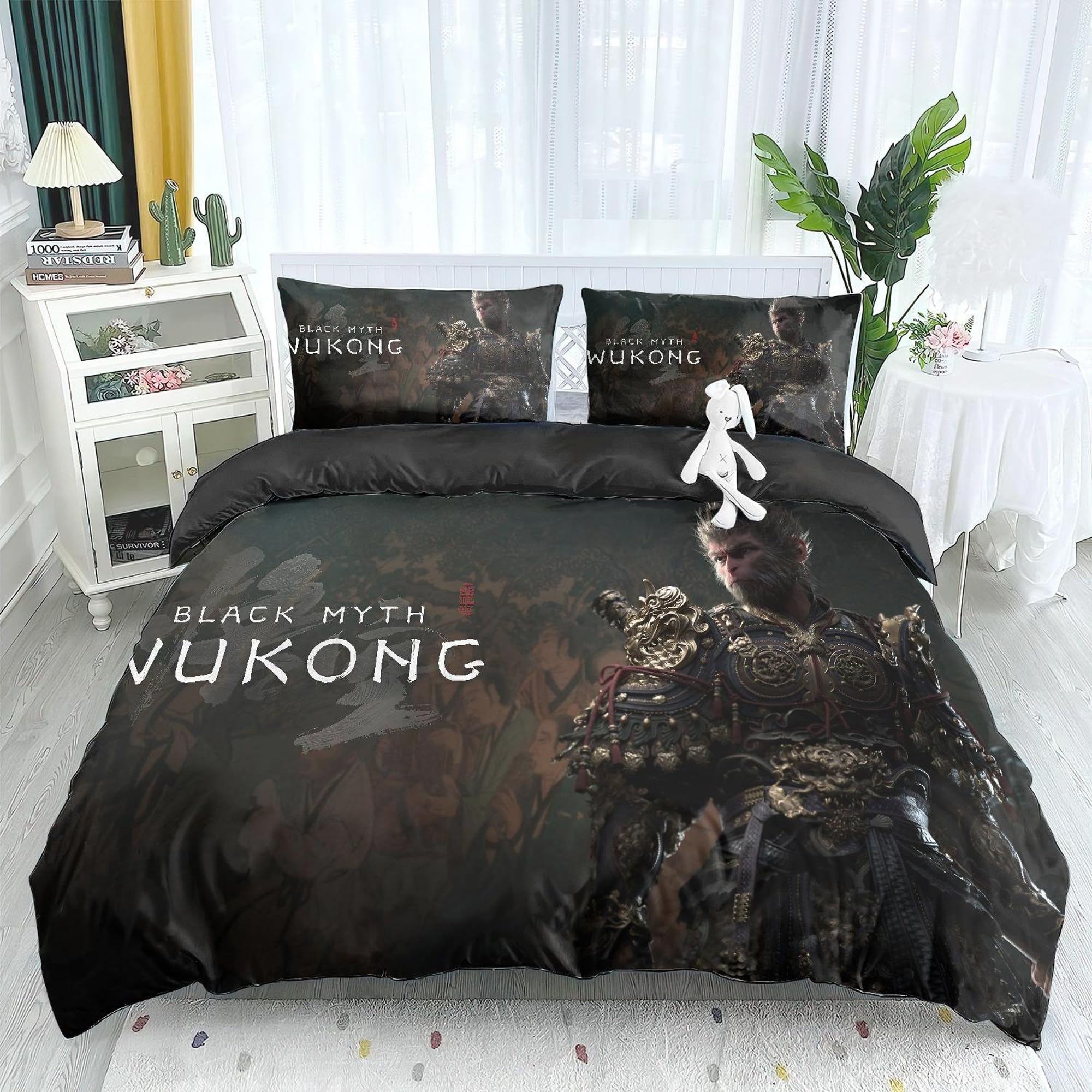 noxozoqm Game Black Myth Wukong 3-Pcs Bed Duvet Cover Set with 1 Duvet Cover + 2 Pillowcases, Game Black Myth Wukong Merch (2,Full (79x90in + 20x30in))